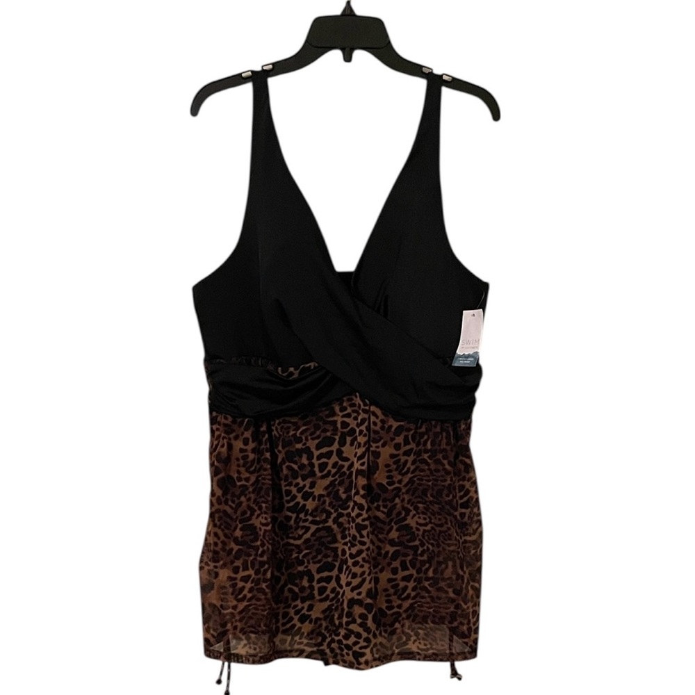 SWIM By Cacique Women’s Black/Brown Cheetah Print One Piece Swimsuit‎ Size 18
